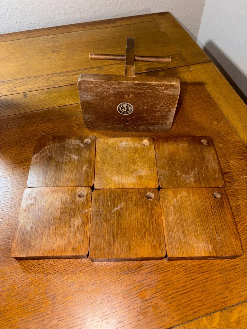 Handcrafted Wooden Coaster Set with Stand - Warm Brown